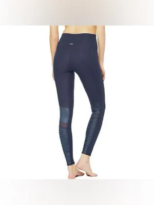 ALO navy moto leggings high waisted rise mesh ribbed y2k rich glossy thumbnail 11