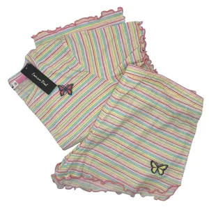 Emerson‎ Road Pajama Set Women Large Yellow Pink Striped Butterfly Sleepwear NWT thumbnail 2