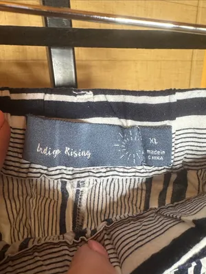 Indigo Rising Navy White Striped Wide Leg Pants XL Coastal Boho Pull On thumbnail 3