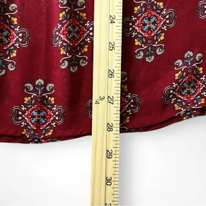 XHILARATION Women's Burgundy Floral Paisley Semi Sheer Smocked Tunic | EUC thumbnail 9