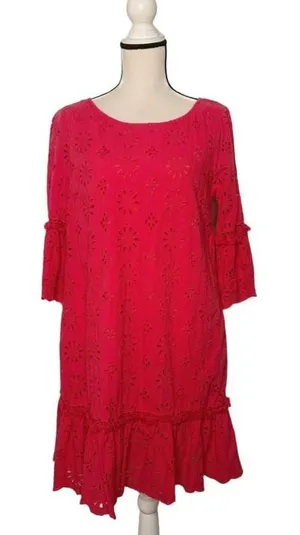 Anthropologie Coral Eyelet Dress Size 8 thumbnail 1