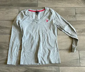 US polo assn gray v neck long sleeve thumbnail 1
