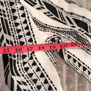 Elan Geometric Print Babydoll Mini Dress White Black Boho Tiered Bell‎ Sleeve L thumbnail 7
