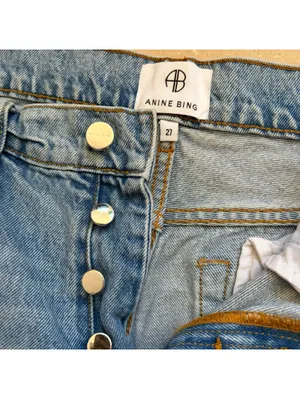 Anine Bing Lara Jean Distressed Button Fly Raw Hem Denim Women's Size 27 thumbnail 4
