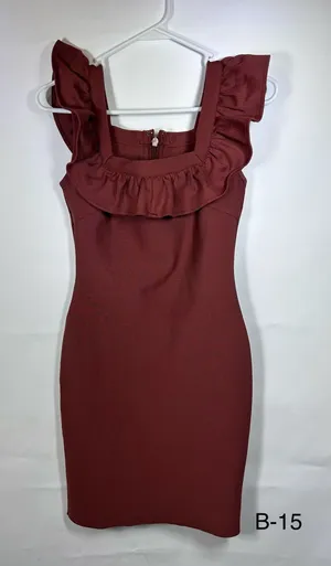 Lilly’s Kloset Size Small Brown Ruffle Bandage Bodycon Midi Dress thumbnail 1