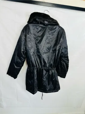 Andrew Marc Black Trench Coat with Brown Fur Collar thumbnail 3