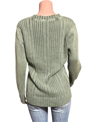 V neck knit fleece mix pullover sweater top L thumbnail 4