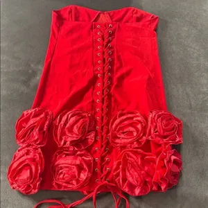 Women’s Red Bodycon Flower Dress Corset Style Back Size L NWOT thumbnail 9