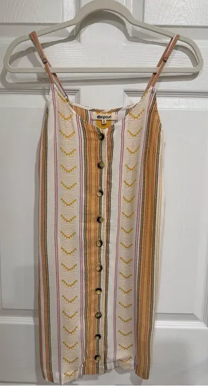 Rip Curl Striped Button-Front Mini‎ Dress in Cream, Mustard and Pink thumbnail 1