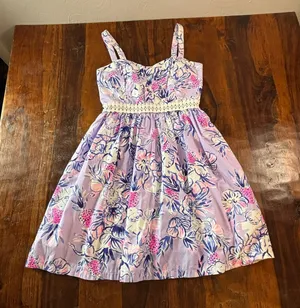 Lilly Pulitzer Purple Floral Elephant Print Cotton Fit Flare Dress 00 Sweetheart thumbnail 1