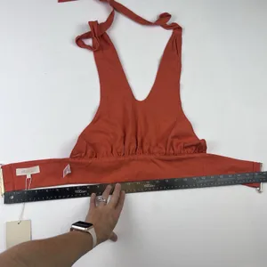 Meshki Women’s Linen Halter Top Crop Rust Orange Small Tie Back Adjustable New thumbnail 15