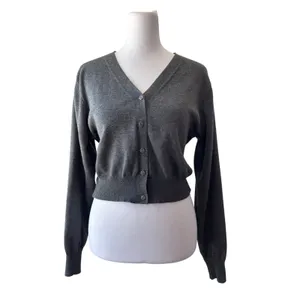 Grace Karin Gray Button Front Cropped Long Sleeve Cardigan Sweater thumbnail 3