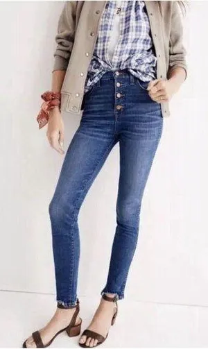 Madewell 10” High Rise Skinny Jeans Button Fly Size 24 Raw Hem thumbnail 1
