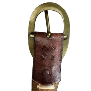Mossimo Denim VTG Mossimo Supply Co Leather Belt Oval Brass Buckle Brown Cottagecore Western thumbnail 6