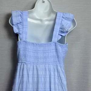 Womens Light Blue Seersucker Smocked Tiered Maxi Dress Ruffle Strap Size M thumbnail 5