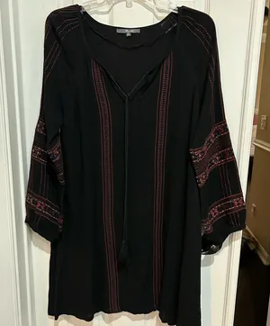 Miss Me Black Dress Boho Shabby Chic Bell Sleeve Embroidery Medium thumbnail 1