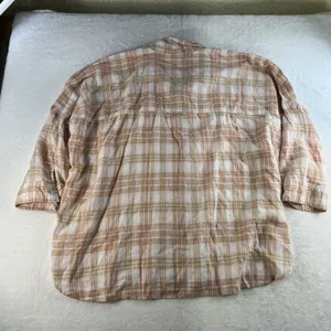 American Eagle Sz L Shirt Oversized Linen Plaid Button Up Boho Relaxed Fit Top thumbnail 12
