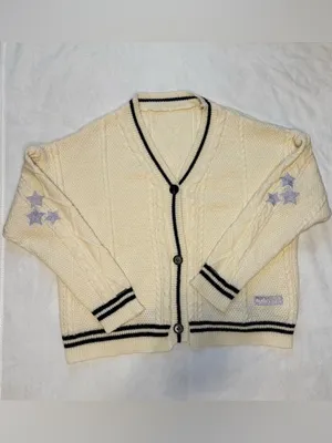 Cardigan Cream Star Knit Sweater Size Large thumbnail 5
