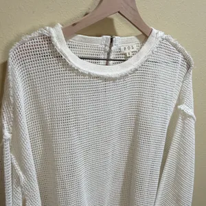 POL size small White Mesh Pullover oversized Sweater with embroidered accents thumbnail 3