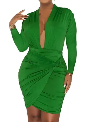Women’s Sexy Green Long Sleeve BodyCon Party Dress Size 10/12 NEW thumbnail 1