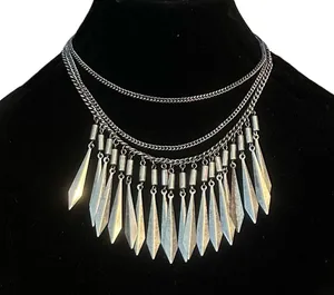 Silver tone multi strand layered dagger fringe necklace thumbnail 1