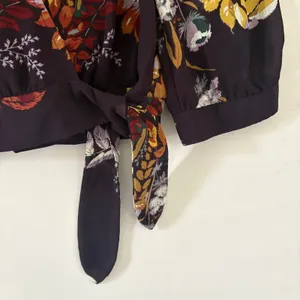 Madewell Floral Wrap Top Burgundy Side Tie‎ V-Neck Blouse 3/4 Sleeve Size M thumbnail 9