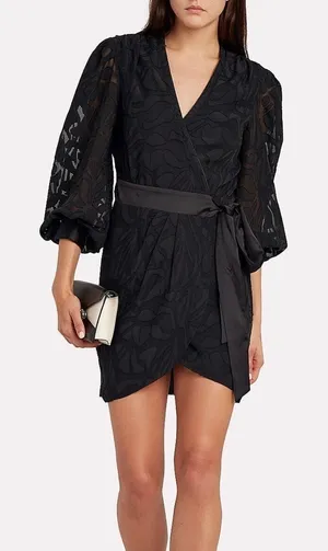 NWT Jonathan Simkhai Night Fil Coupé Wrap Mini Dress Black Floral Jacquard XS thumbnail 1