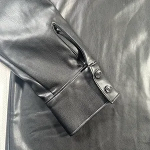 Abercrombie & Fitch Oversized Black Vegan Faux Leather Shirt Jacket Womens Large thumbnail 2