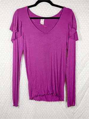 Free People We The Free Purple On Rewind Micro Rib Ruffle Long Sleeve Top thumbnail 2