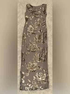 NEW Donna Karan Sequin Floral Sleeveless Dark Clay Gown Sz 10 thumbnail 5