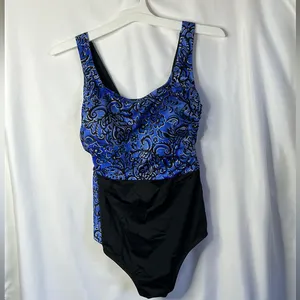 Studio Works Black blue Pleated Front Built-in Bra 1 Pcs Swimsuit SZ 16W thumbnail 2