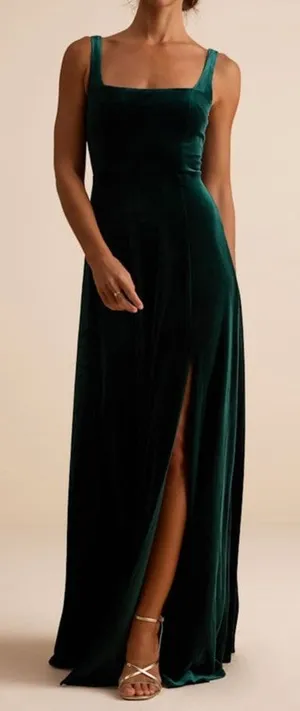 NEW Lulus Graceful Invite Emerald Velvet Square Neck Lace-Up Maxi Dress Medium thumbnail 1