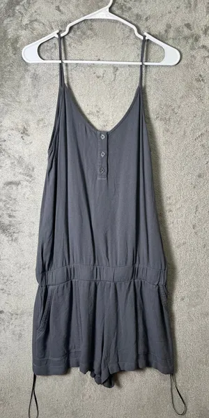 Monrow x Revolve‎ Vintage Gray Henley Romper Soft Jersey Sleeveless Lounge M NEW thumbnail 1