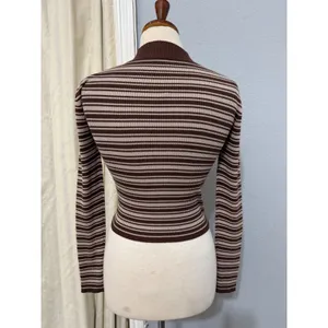 The Slope Brown Striped‎ Ribbed Mock Neck Long Sleeve Top Womens Size Medium Y2K thumbnail 8