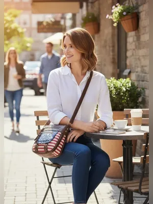Minicci Americana Stars & Stripes Canvas Crossbody Bag - Brown & Red/White/Blue thumbnail 6