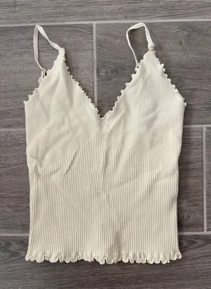 Free People Women’s Cream Ribbed V-Neck Cami Top - Sleeveless Casual Tank thumbnail 1