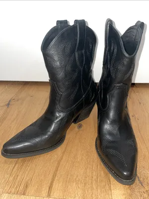 Women’s Black Fashion Cowgirl Western Ankle Boots Mid Heel Size 7 thumbnail 7