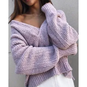 Free People Purple Coco V Neck Knit Sweater thumbnail 6