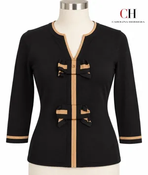CH Carolina Herrera Black Bow Contrast Trim Knit Top M Quiet Luxury thumbnail 1