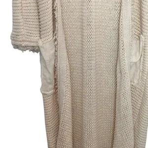 Free People Wouldn't Knit Be Nice L LongLine Ivory open front Cardigan thumbnail 11