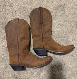 Old West Boots Tan Leather Snip Toe Cowboy Boots thumbnail 1