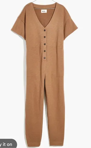Madewell Womens Short Sleeve Coverall Jumpsuit Tan Large thumbnail 1