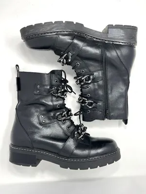 Kurt Geiger London Storm Chain Combat Moto Boots Black Leather EU 40.5 US 9.5 thumbnail 3