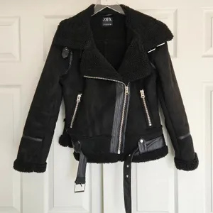 ZARA Women's Double Sided Jacket Faux Suede Shearling Moto Aviator Size Medium‎ thumbnail 4