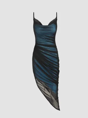 Cider Mesh Cowl Neck Ruched Maxi Dress thumbnail 12