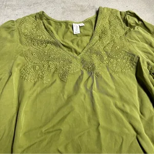 Joie Embroidered Florall V Neck Long Sleeve Blouse Green Size Medium thumbnail 2