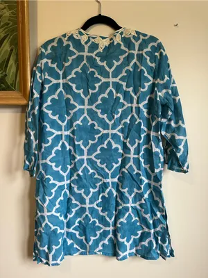 Roberta Roller Rabbit Cotton Printed Tunic Dress Women’s Medium India Blue White thumbnail 5