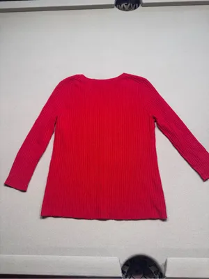 State Cashmere Red Ribbed V‑Neck Button Cardigan Size M thumbnail 2