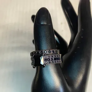 Women's Black Cubic Zirconia Silver Plated Rhinestone Wedding Ring & Band 8.5 thumbnail 6