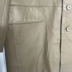 Vintage Y2K Cougar Leather Taupe Beige Oversized Long Jacket Coat Womens L thumbnail 6